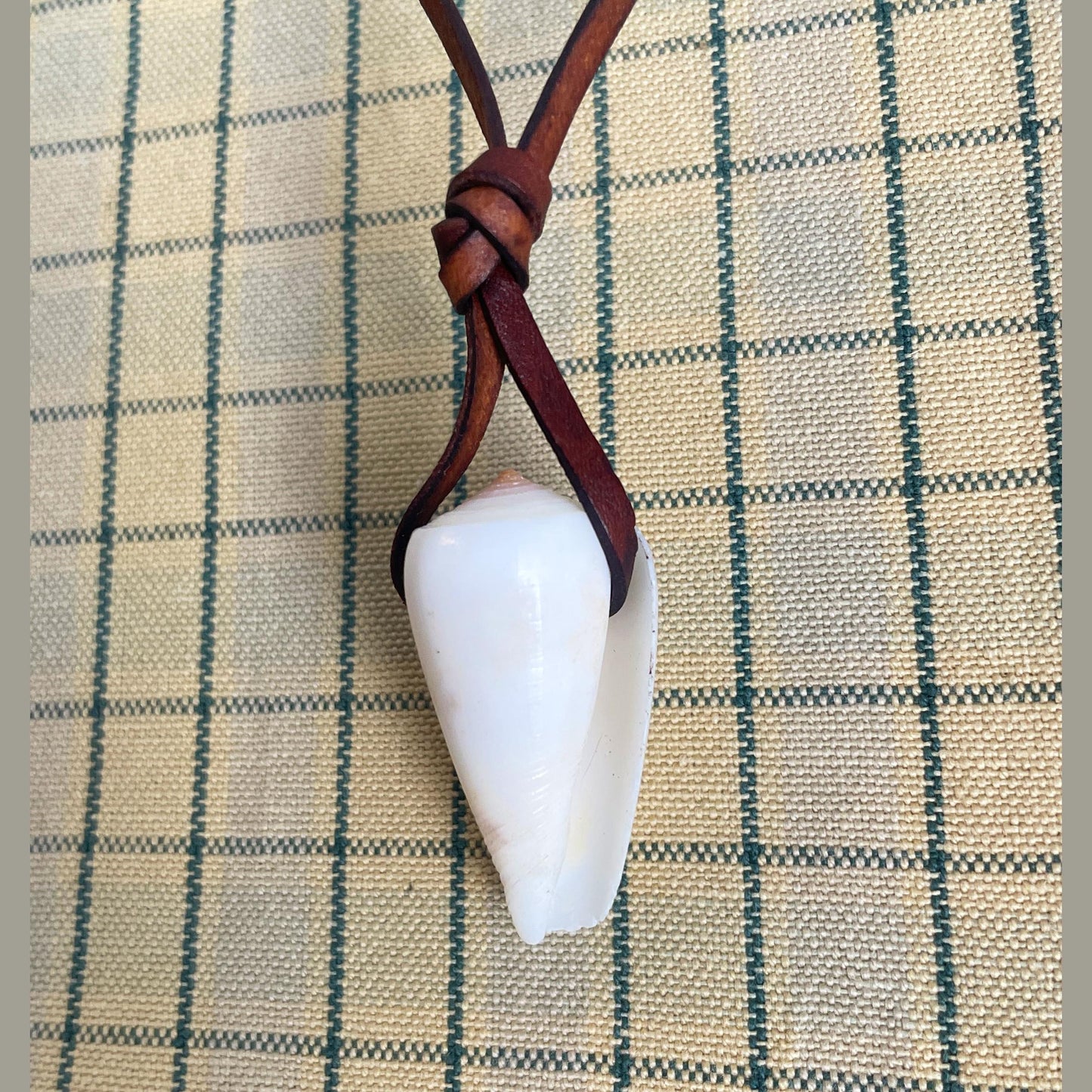 White Natural Shell Necklace With Leather Thong, 100% Plastic Free