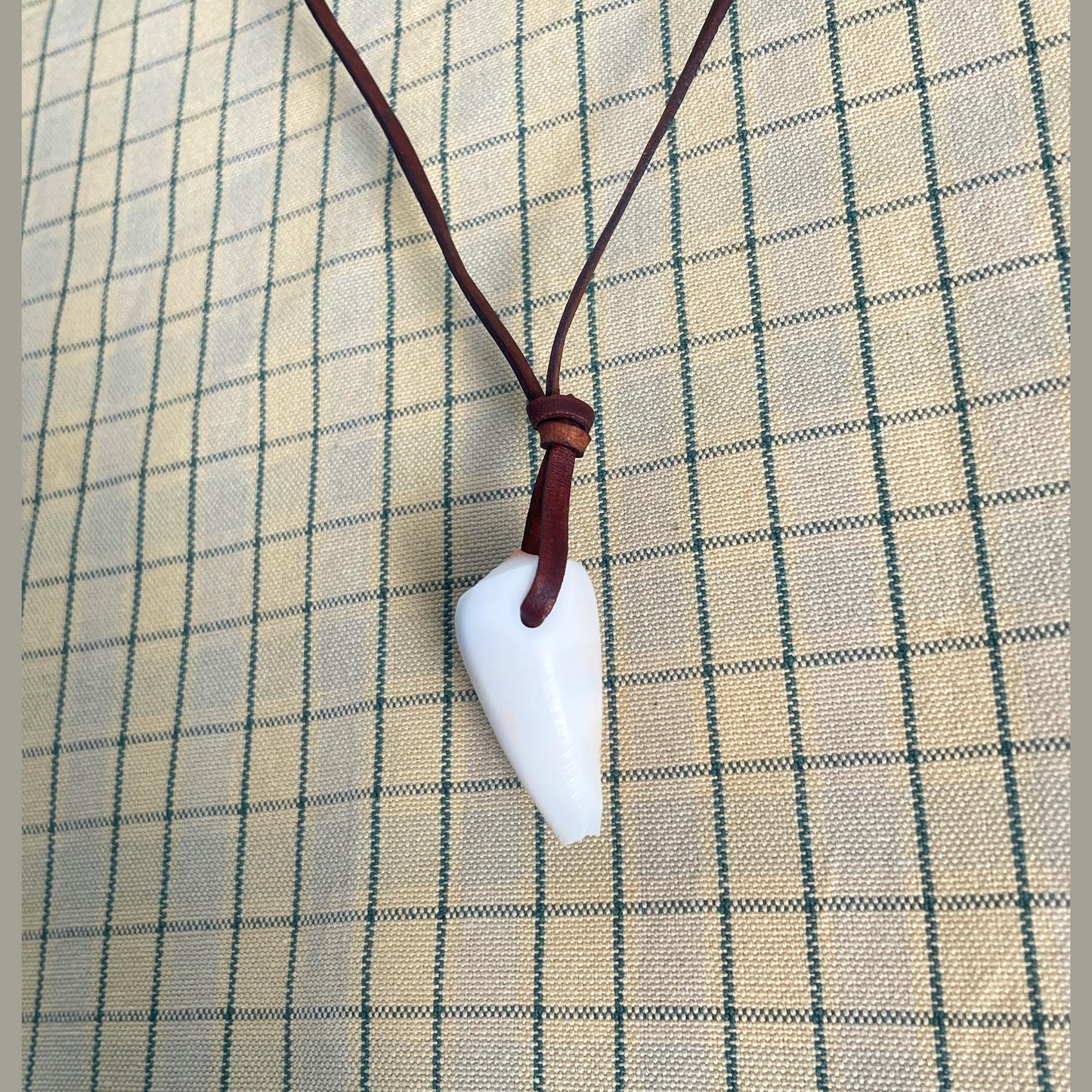White Natural Shell Necklace With Leather Thong, 100% Plastic Free