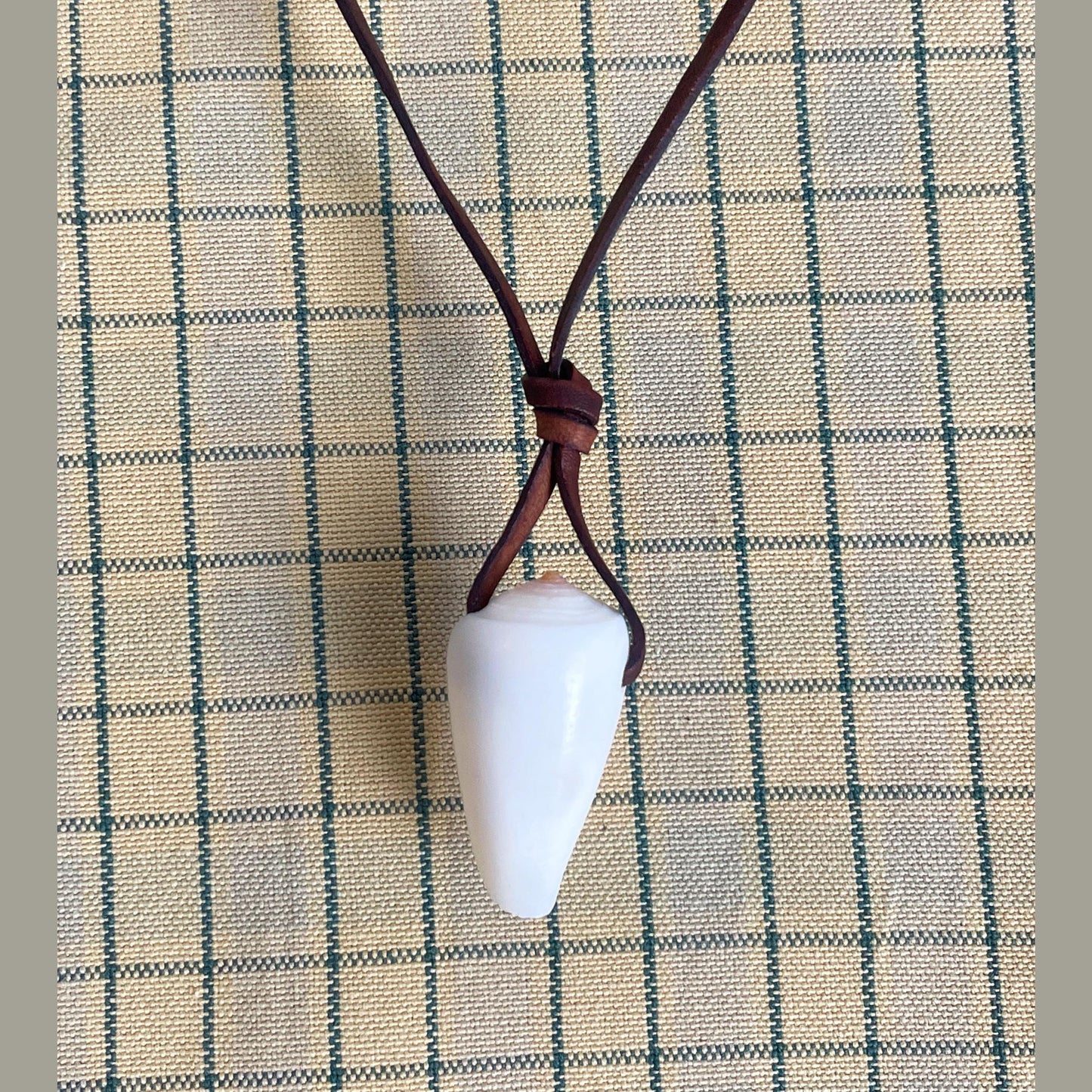 White Natural Shell Necklace With Leather Thong, 100% Plastic Free