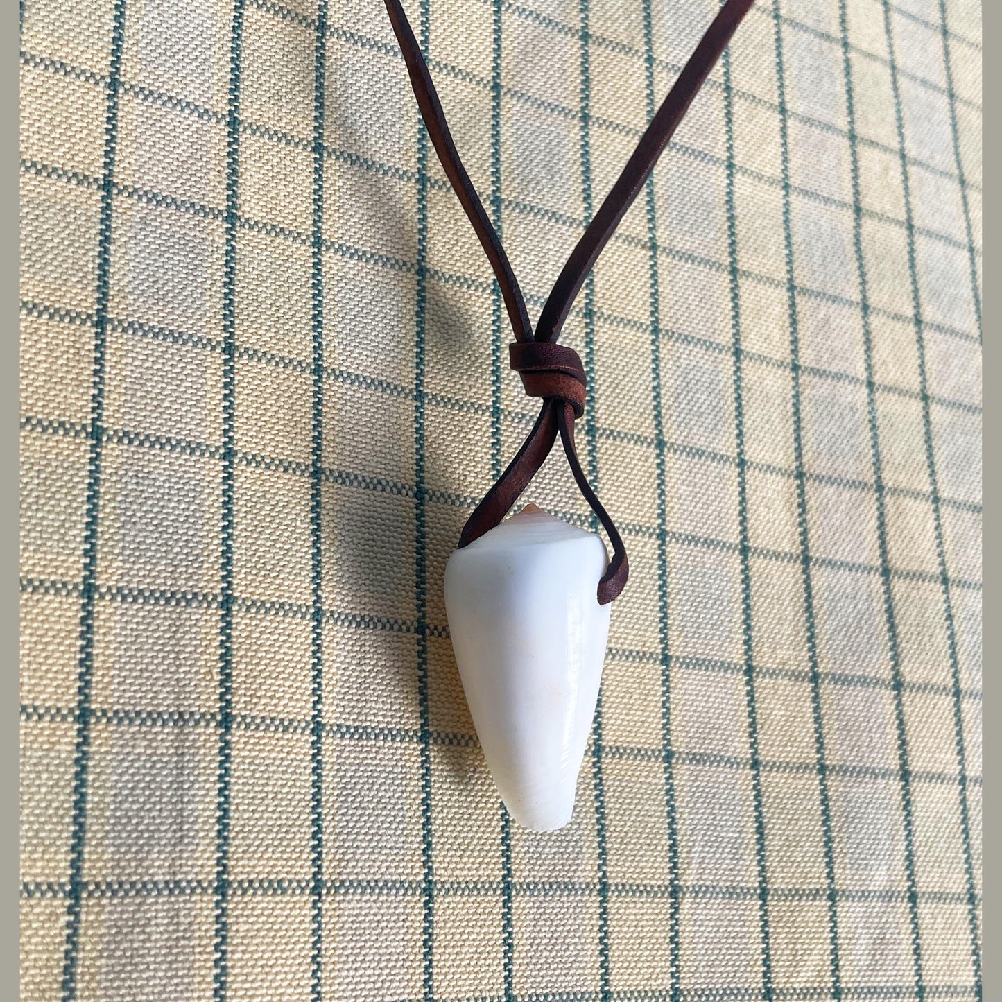 White Natural Shell Necklace With Leather Thong, 100% Plastic Free