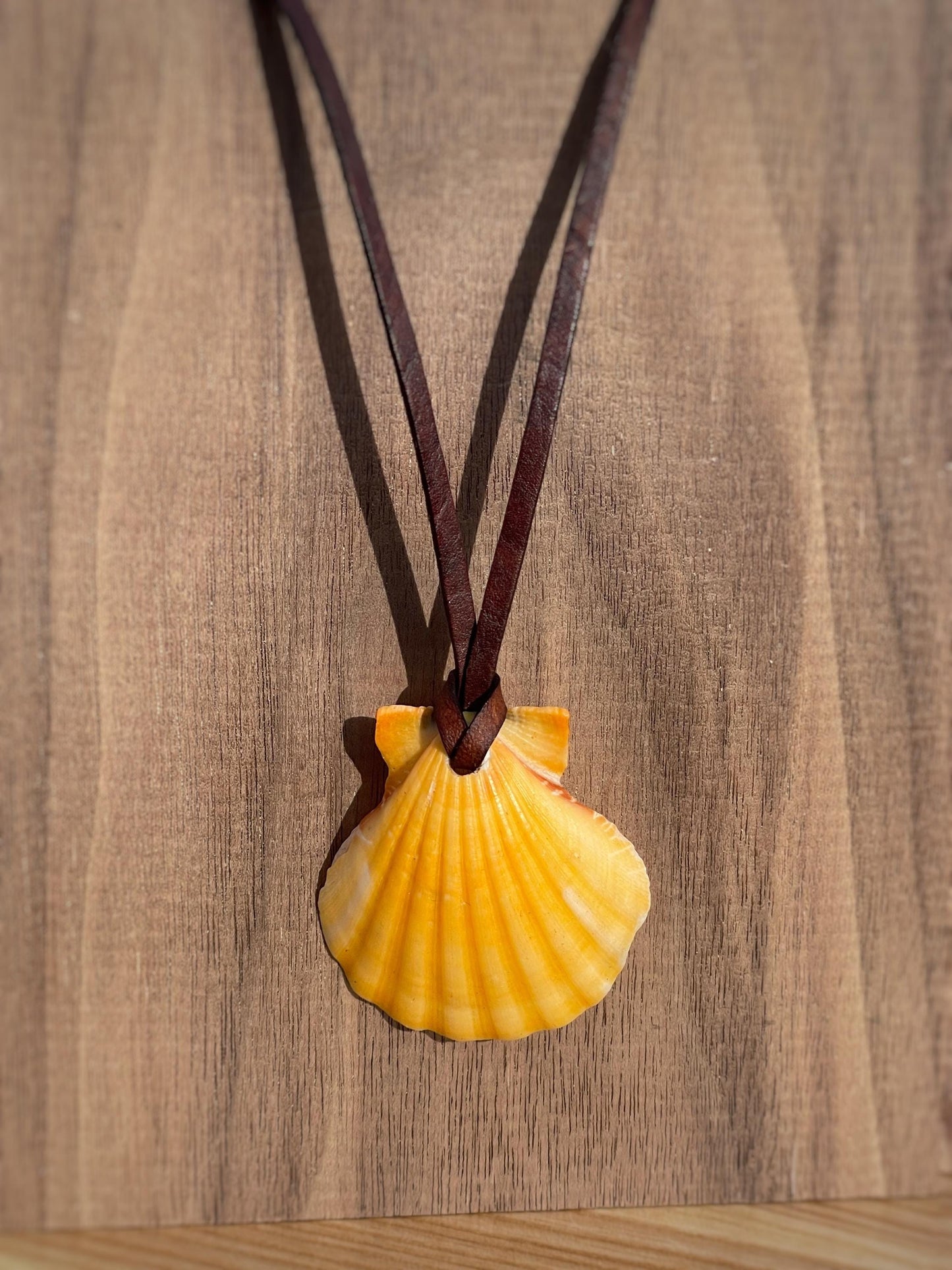Natural Orange Shell Necklace With Leather Thong, 100% Plastic Free