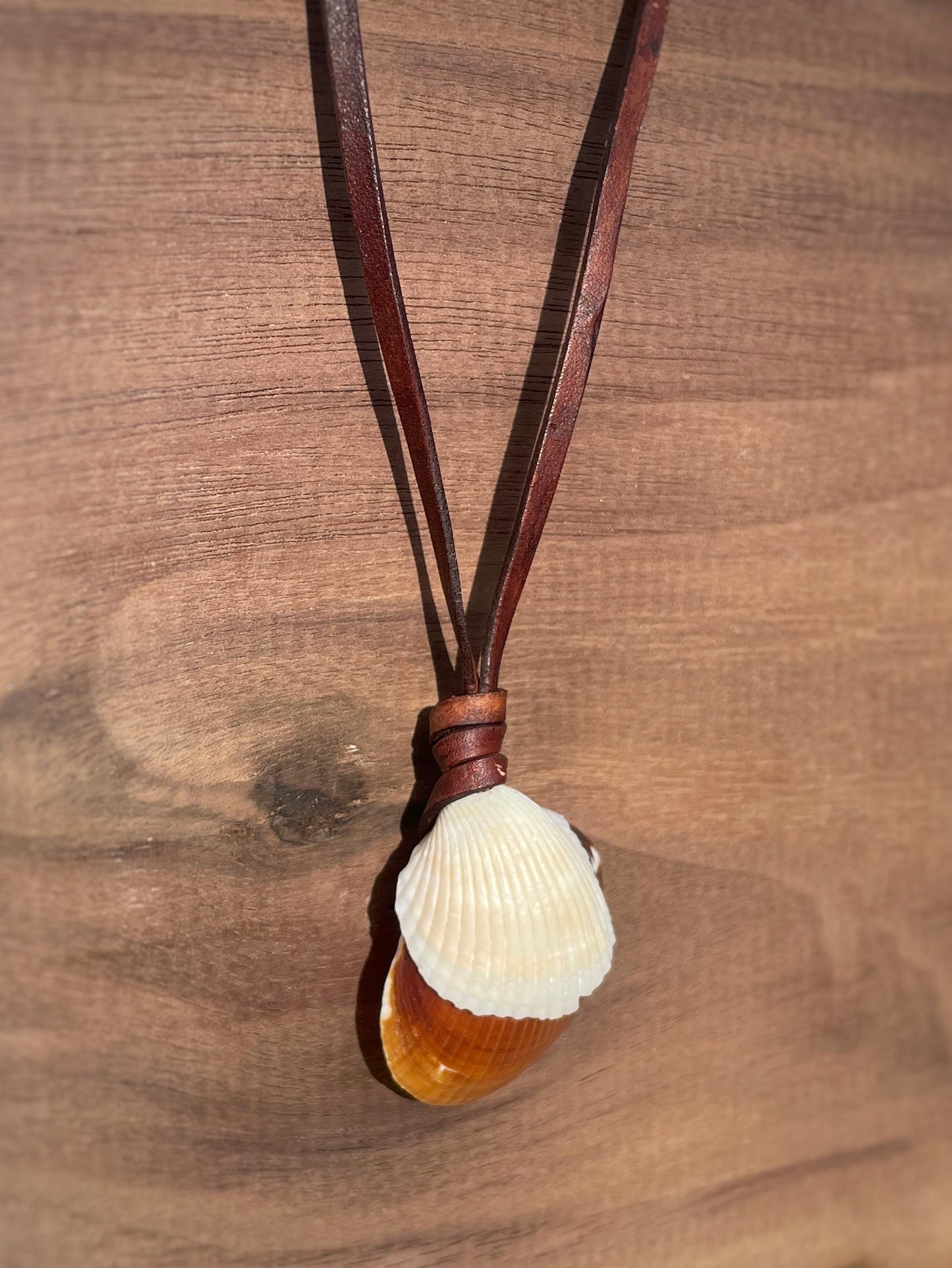 Double Shell Necklace With Leather Thong, 100% Plastic Free