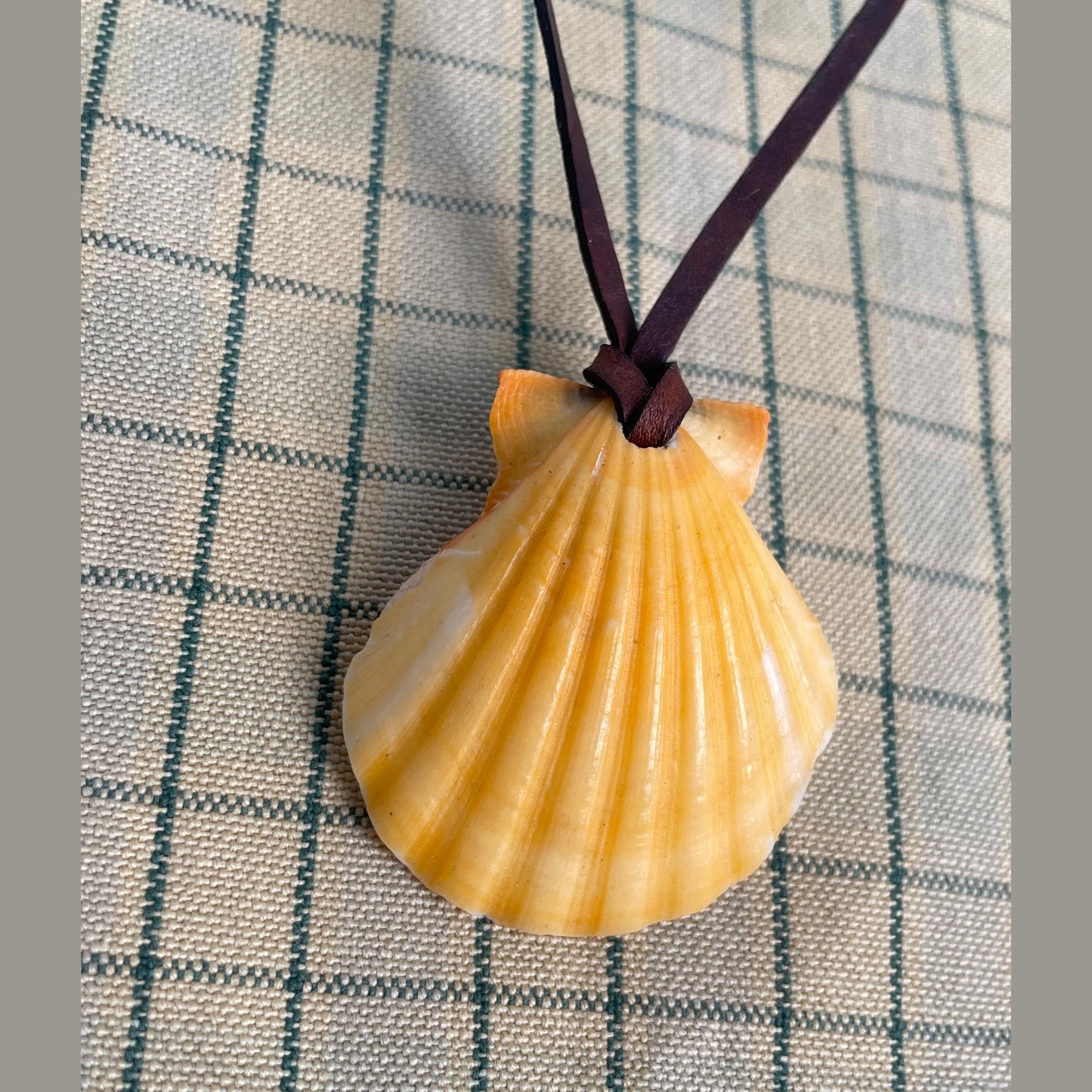 Natural Orange Shell Necklace With Leather Thong, 100% Plastic Free