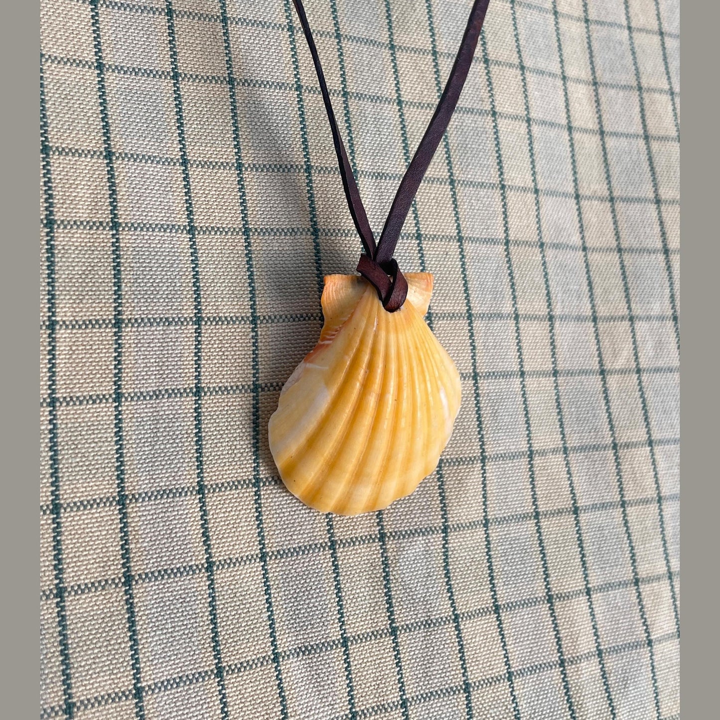 Natural Orange Shell Necklace With Leather Thong, 100% Plastic Free