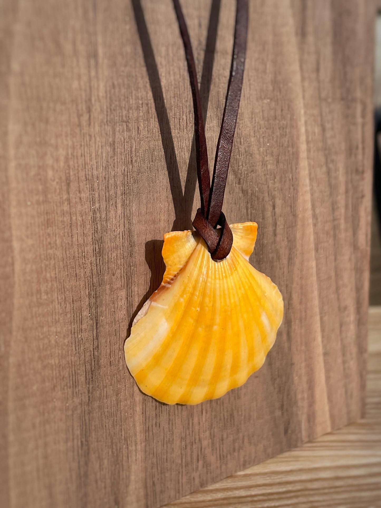 Natural Orange Shell Necklace With Leather Thong, 100% Plastic Free