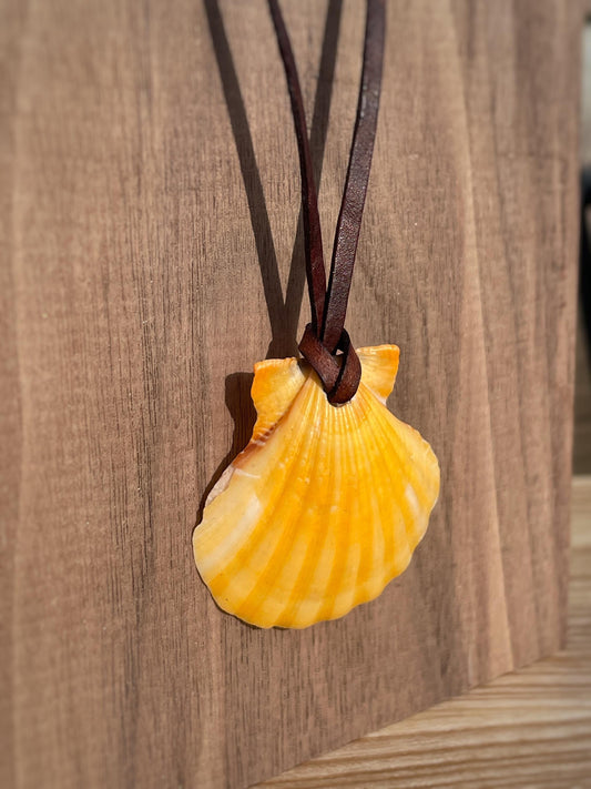 Natural Orange Shell Necklace With Leather Thong, 100% Plastic Free