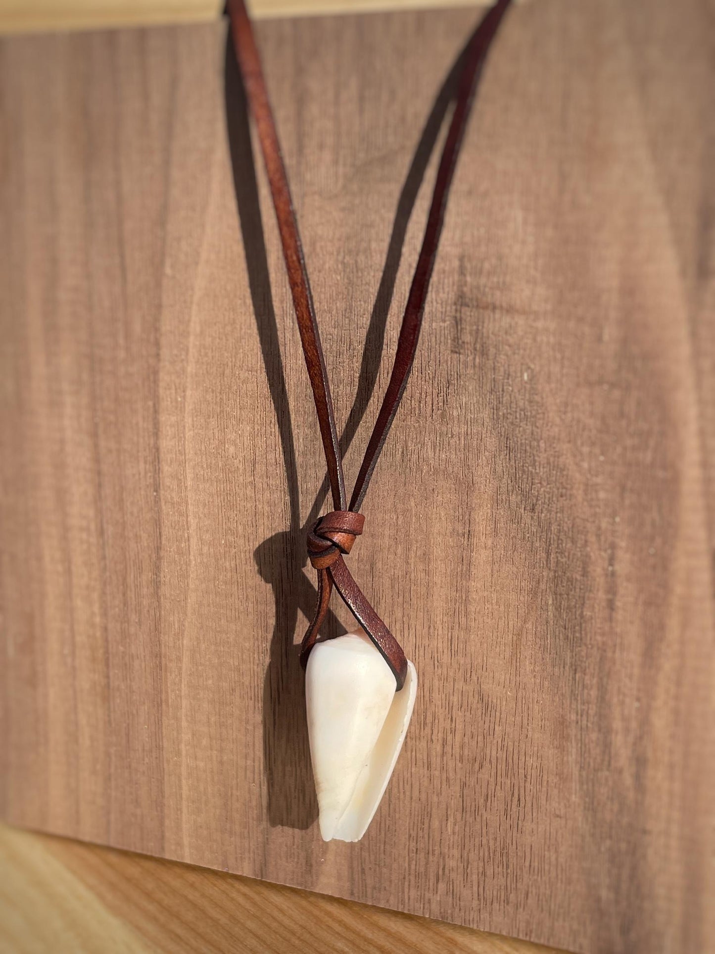 White Natural Shell Necklace With Leather Thong, 100% Plastic Free