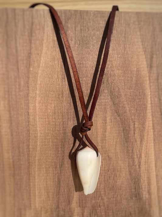 White Natural Shell Necklace With Leather Thong, 100% Plastic Free