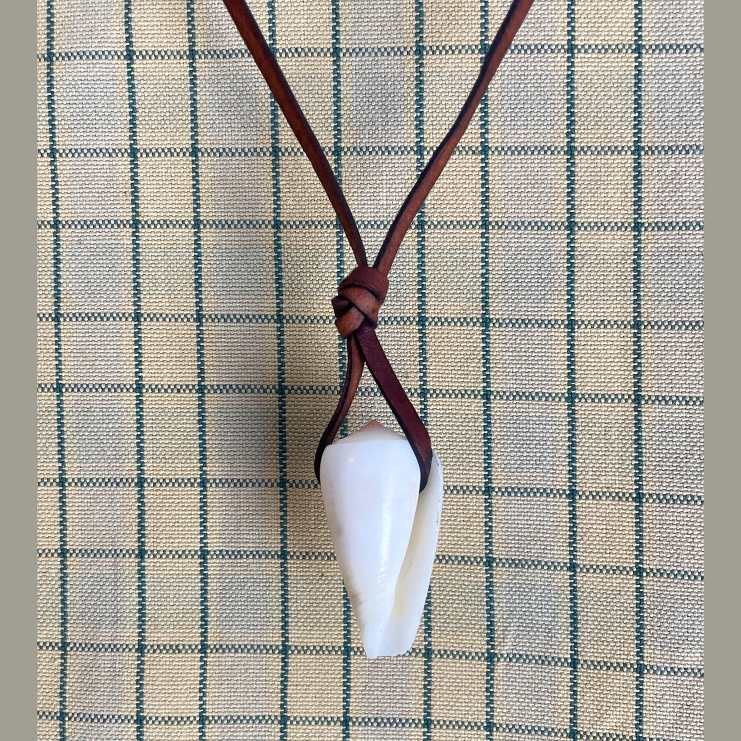 White Natural Shell Necklace With Leather Thong, 100% Plastic Free