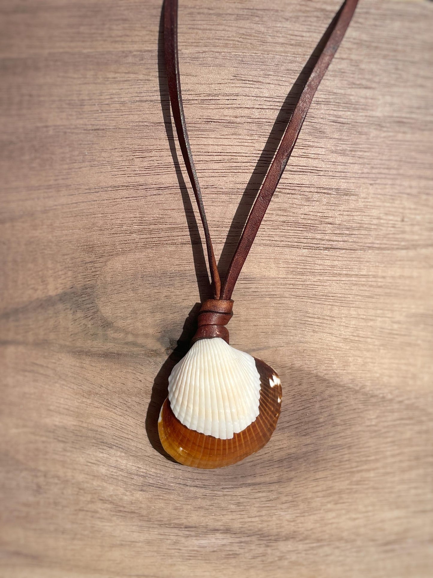 Double Shell Necklace With Leather Thong, 100% Plastic Free