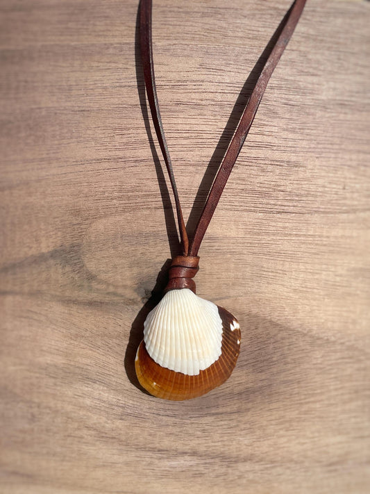 Double Shell Necklace With Leather Thong, 100% Plastic Free