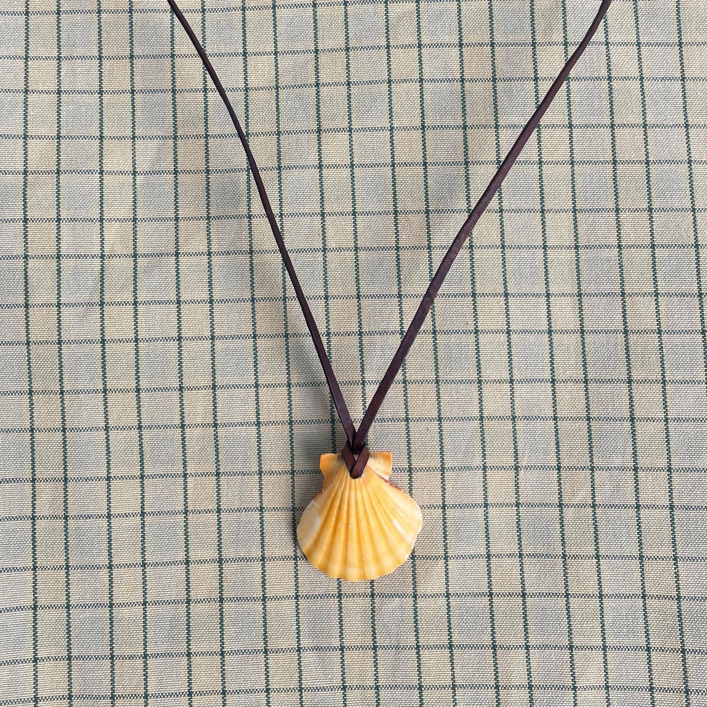 Natural Orange Shell Necklace With Leather Thong, 100% Plastic Free