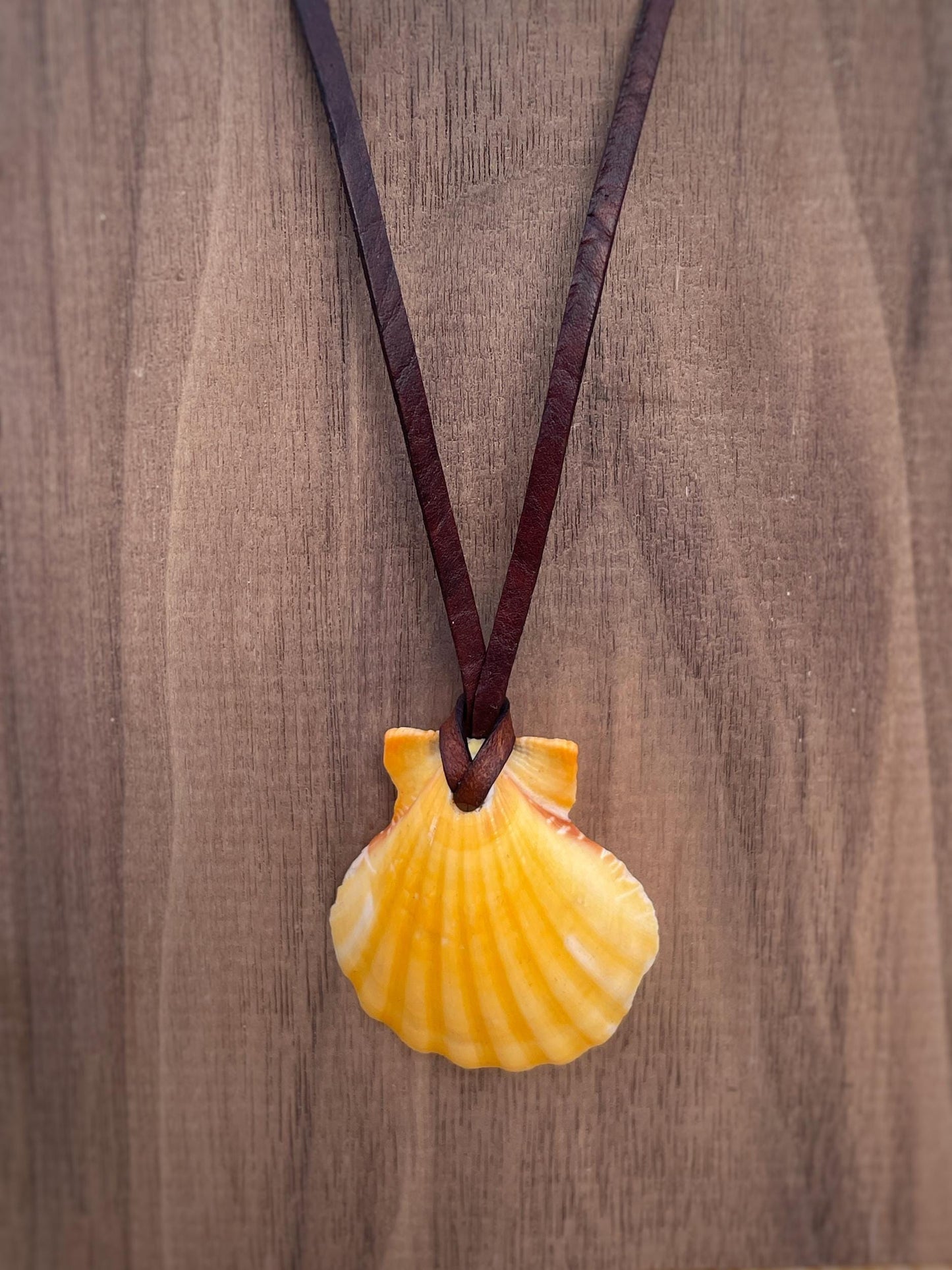 Natural Orange Shell Necklace With Leather Thong, 100% Plastic Free